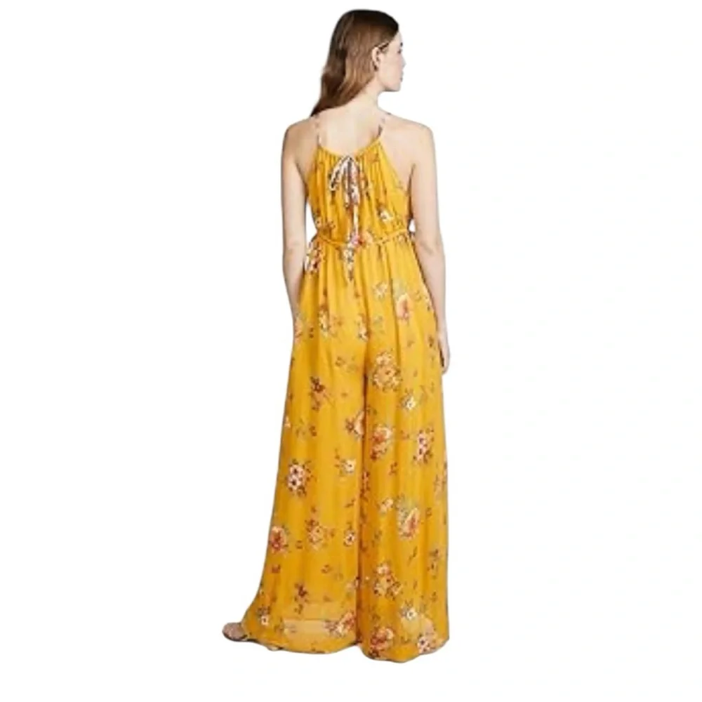 Free People Georgia Floral Golden Yellow Wide Leg Jumpsuit Size Large - Picture 6 of 16
